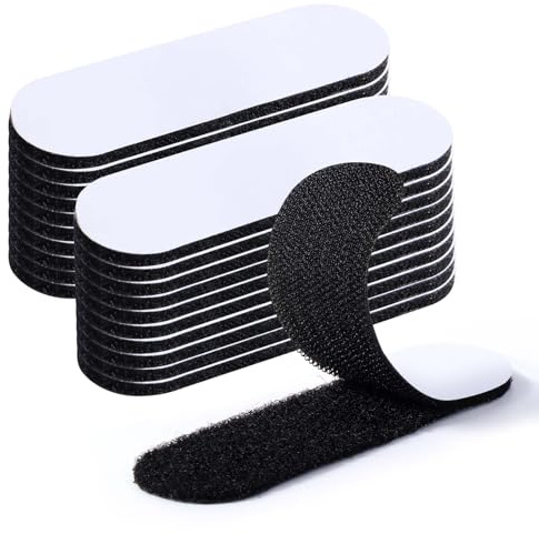Blendura Scratch Autocollant Double Face, 20 Paires 3 x 10 cm, Noir | Fixation adhésive sans perçage pour mur, métal, plastique et verre, pour rangement, bricolage, maison et bureau