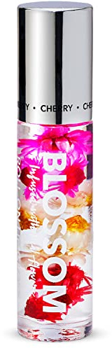 Blossom Roll on Lip Gloss, Scented Clear High Shine Moisturizing Lip Oil, Non Sticky, Infused with Real Flowers, Made in USA, 0.2oz, Cherry