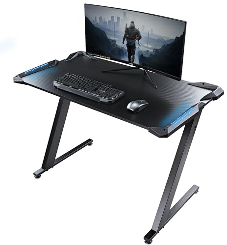 EUREKA ERGONOMIC Scirvania Gaming LED 114 x 64 CM Scrivania Computer Scrivania PC con Tappetino per Mouse, Gancio per Cuffie, Portabicchieri e Porta Controller