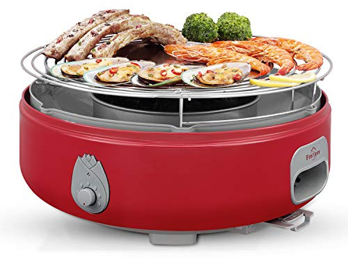 Freshore Barbecue portatile senza fumo a carbonella - Campeggio esterno Piccolo barbecue da tavolo con piano cottura - Incorporato in ventola con carica batteria o telefono 4A