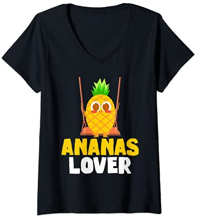 Femme Ananas mignons sur la balançoire Lover pour les amateurs de fruits et vitamines T-Shirt avec Col en V