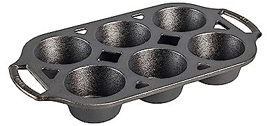 Lodge Seasoned Muffinform aus Gusseisen, 6 Impressionen, 32,2 cm, Schwarz