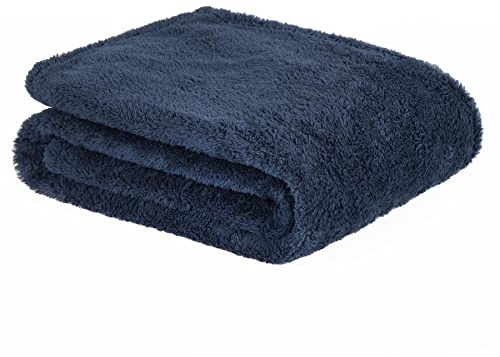Brentfords Teddy Fleece Blanket Large Throw Over Bed Plush Super Soft Warm Sofa Bedspread, Navy Blue - 150 x 200cm