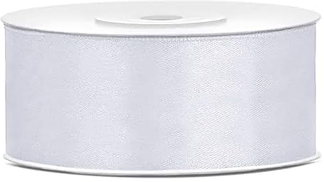Nastrino 2,5 cm Bianco in Doppio Raso, Rotolo Bobina Spessore da L25 metri Nastro per Matrimonio Battesimo Natale Capodanno Idea Regalo Bomboniera
