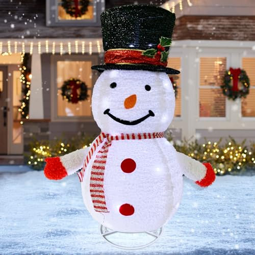 30in Lighted Up Snowman,Christmas Decorations with 40LED Lights, Collapsible Snowman with Hat,Christmas Decorations for Outdoor Indoor Yard Holiday Garden Décor (77cm Tall)