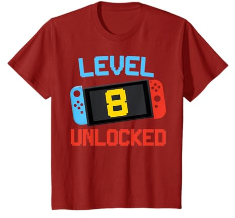 Youth 8th Birthday Gifts Boy Girl 8 Years Old Level 8 Unlocked T-Shirt