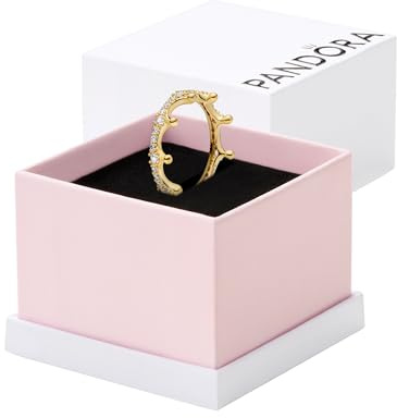 PANDORA Clear Sparkling Crown Ring - Gift for Her - Stackable Gold Ring for Women - 14k Gold-Plated Shine with Cubic Zirconia - With Gift Box - Size 3