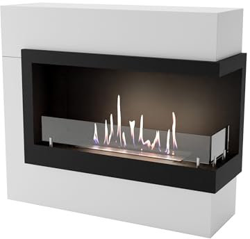 GLOW FIRE Ethanol Kamin Halden MINI rechtsoffen (Standkamin) - Bioethanol Kaminofen für Indoor mit Holz-Fassade, 3 h Brenndauer, über 2kW Heizleistung, 90 x 80 x 30 cm - Weiß
