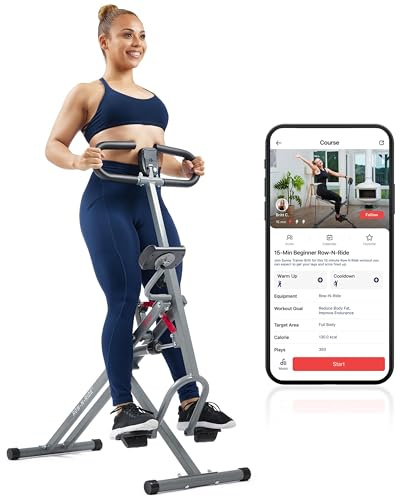 Sunny Health & Fitness Row-N-Ride Pro-Smart Squat Assist Trainer Full Body Fitness Machine, Easy Setup Rower, Glute & Leg Cardio Workout, Included SunnyFit App Connection - SF-A023053