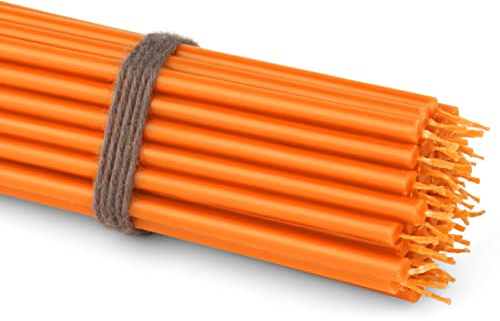 NKlaus 50 x stavljus orange 16 cm tunna paraffinljus sotfria och droppfria lång brinntid orange ljus för höst, dekoration och firande 36109