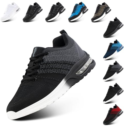 Hitmars Baskets Homme Femme Chaussures de Sport Running Coussin d'air Sneakers Légères Chaussures de Marche Course Respirantes Fitness Jogging Outdoor Gym Gris EU 41
