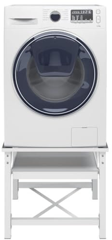 Tino Tech Untergestell für Waschmaschine mit Ausziehablage 60x56,5x53,5 cm Weiß Tragfähigkeit 100 Kg Waschmaschinenuntergestell Podest für Waschmaschine Auflage Rutschfest Waschmaschinenständer
