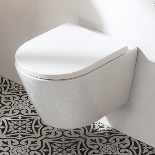 HOROW Wand WC Hänge WC Wandhängend mit WC Sitz Absenkautomatik, Modernes Wandtoilette Combi-Pack Toilette wassersparend, Kloschüssel Spülung Geräuscharm, Weiß, Einloch Superspin, 53,9cm lang