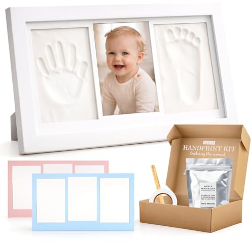 BUDYX - Marco Huellas Bebe Recien Nacido. Cuadro Regalo y recuerdo Original para Nacimiento, Bautizo, Bebes, Recien Nacidos, Embarazadas, Baby shower, Kit Foto para Bebé Niño, Niña con arcilla