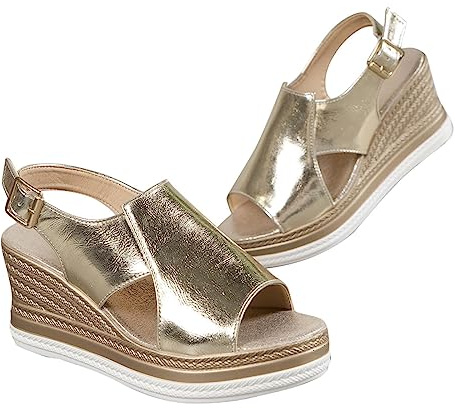 Sandales Talon Compensee Femmes D'Été Sandales Plateforme Cocktail de Mariage Fête Soirée - Poisson Bouche Sandale Romaines Mariée Chaussures Confort Anti-dérapant Chaussure de Marche Piscine, Plage