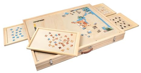 genialo Puzzletisch für 1500 & 3000 Puzzleteile, Puzzlebrett Puzzleboard mit 8 Schubladen & Trageriemen, faltbar