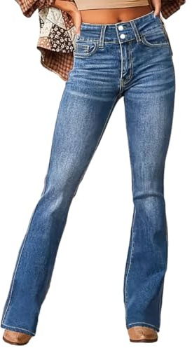 Tomwell Jean Bootcut Femme Jean Taille Haute Mode Stretch Pantalon Denim Flared Leggings A Bleu Clair M