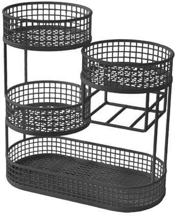 Gralara de metal de múltiples niveles de hierro forjado Counter Counter Gran capacidad Vegetales Estado de almacenamiento de vegetales soporte, Negro