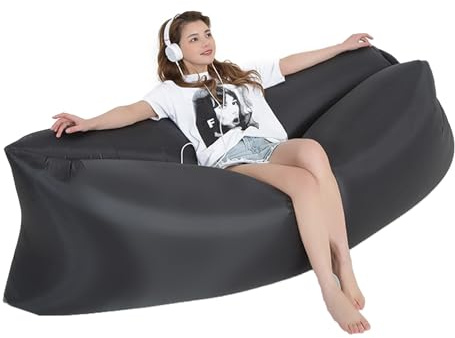 Inflatable Sofa, Air Lounger Camping Sofa, Waterproof Hammock Bed for Beach, Garden, Pool, Hiking, Picnics, Portable Blow Up Chair Couch for Outdoor Relaxing & Travel (Black)