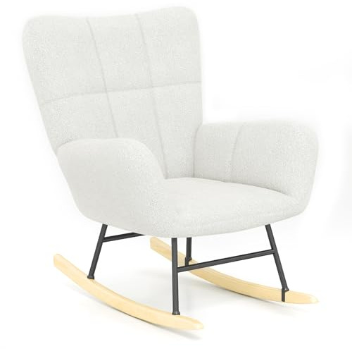 ANYVOYAGE 【Ergonomic Rocking Chair】- Sturdy Iron Frame & Soft Teddy Fabric, 150kg Weight Capacity, Modern Rocker for Living Room, Bedroom & Nursery