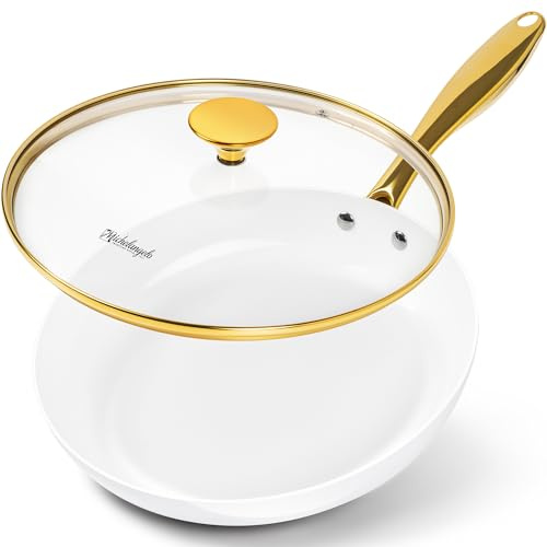 MICHELANGELO 20 cm Ceramic Frying Pan, Non Stick Pans with Lid, Small Frying Pans Nonstick, Non Toxic Pan, Ceramic-Coated, White