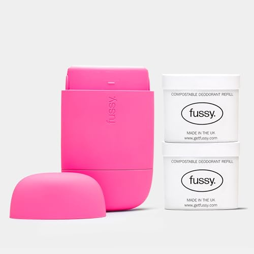 Fussy - Natural Refillable Deodorant - Hot Pink Case & Coconut Scent (2 x 40g) - Aluminium Free - 24 Hour Protection - Coconut, Almond & Vanilla- Vegan & Cruelty Free - Natural & Effective