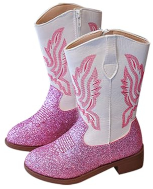 Girls Winter Boots Waterproof Tall Leather Booties, Non-Slip Thermal Insulated Princess Long Boots with Bowknot, Comfortable Kids Ankle Boots for Snow Play Light Pink