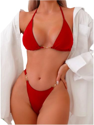 Women’s Triangle Bikini Set, Halter 2 Piece Padded Swimwear UK Bathing Suit