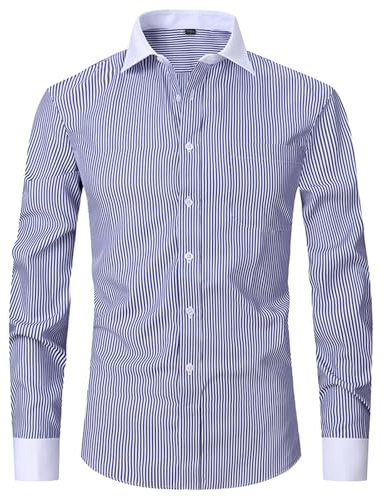 Générique Chemise Coton Homme Manches Longues Chemises Regular Fit Chemisier a Rayures Chemisette Mode Tshirt Respirant Tee Shirt Leger Habit Basique Hauts Décontractée Vetements Bleu 5XL