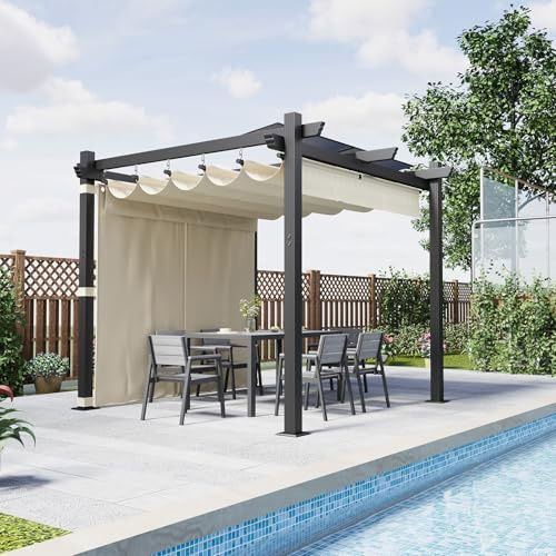 Devoko Pergola Aluminium 3x3, Pergola Jardin Exterieur, avec Fixations Magnétiques et Zone d'ombrage Réglable, Cadre en Aluminium, Convient pour Les Jardins et Les Cours, Grigio