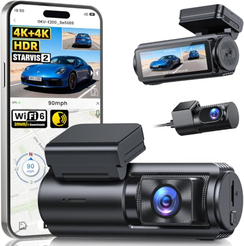GKU 4K+4K Dash Cam Front and Rear, STARVIS 2 Sensor, 5.8GHz WiFi6 Dash Cam | Dual Dash Cam Built in GPS,HDR Night Vision,Voice Control, 24/7 Parking Mode,G-Sensor,Loop Recording, SD Card Not Included