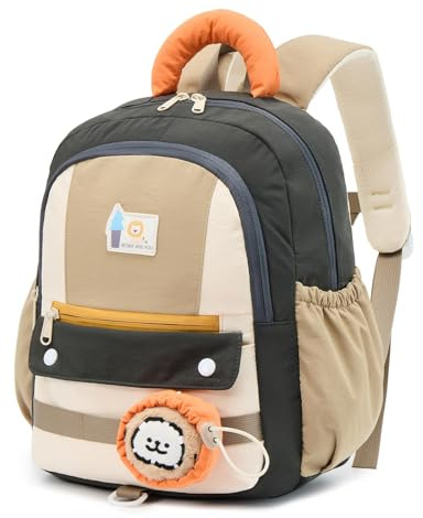 PROTAURI Mochila Infantil Niña Niño 3-6 Años 14.2L, Caqui | correa pectoral reflectante impermeable ligero transpirable ergonómico DIN A4 peluche extraíble Retro Peluche