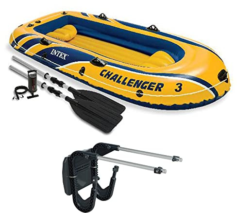 Intex Challenger 3 Boat 2 Person Raft & Oar Set Inflatable with Motor Mount Kit