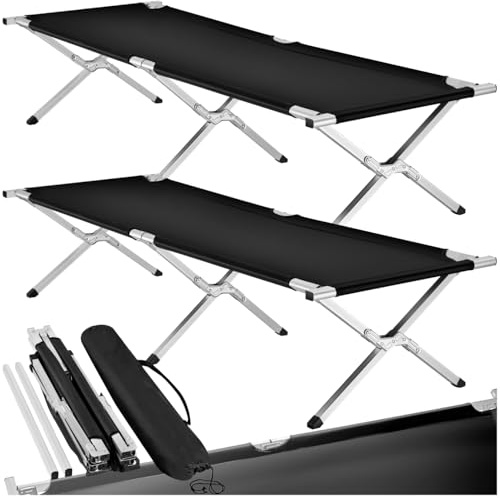 tectake® XL Alu Feldbett klappbar mit Transporttasche, Campingbett, Campingliege faltbar leicht, Camping Bett belastbar bis 150 kg, Zeltbett, Camping Bed, Feldbett, 190 x 70 x 45 cm - schwarz, 2er Set