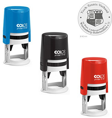 Colop Printer R 40 Stempel – mit individueller Textplatte & Logo – 7 Zeilen – runder Selbstfärbestempel Ø 40 mm – Gehäuse in 3 Farben wählbar