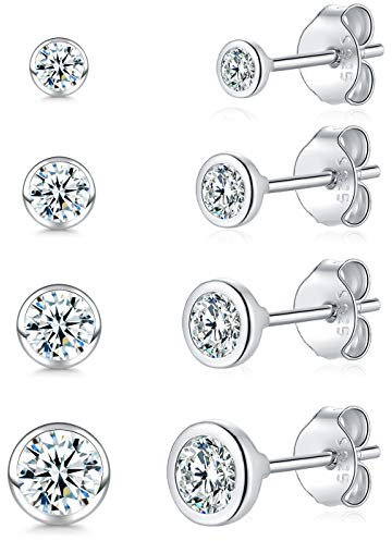 USEEDOVIA Ohrringe Silber 925, Ohrstecker Silber 925 Set Damen Winzige Runde Zirkonia Sterling Silber Stecker Kleine Knorpel Tragus 2/3/4/5 mm