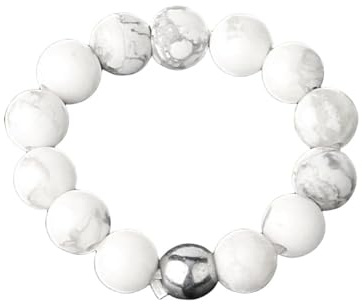 Bague Ouverts pour Femmes,Dames Réglable Élastique Corde Anneau Rond Howlite Perles Petite Pierre Précieuse Bague Élégante Mariage Bijoux Accessoire Cadeau pour Femmes Filles