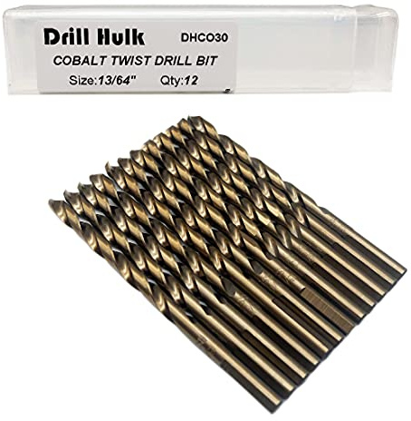 13/64-Inch Cobalt Steel M35 Jobber Length Twist Drill Bits for Hard Metal, Stainless Steel, Pack of 12