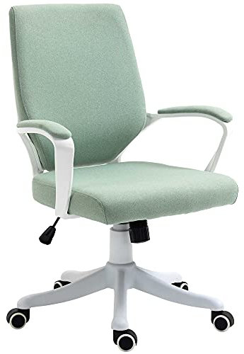 Vinsetto Bürostuhl Schreibtischstuhl Home-Office-Stuhl mit Wippenfunktion Rückenlehne höhenverstellbarer dick gepolstert ergonomisch 360°-Drehräder Polyester Nylon PP Grün+Weiß 62x69x92-100 cm