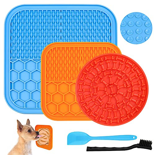 Hysagtek Leckmatte Hunde,3 Stück Pack Schleckmatte Hund mit 1 Silikon Spatel,Kleine und Mittelgroße Hunde Leckmatte mit Super Starke Saugkraft,für Hund Baden,Fellpflege,Trainieren