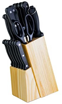 Pradel Excellence - Bloc Couteaux et Accessoires 17 Pièces - Lames Acier Inoxydable - Manches POM 3 Rivets - Fourchette, Fusil, Ciseaux - Bloc Bois - Boîte Couleur