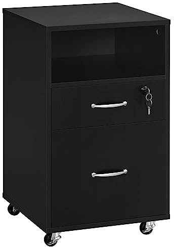 Yaheetech Filing Cabinet Mobile Letter Size File Storage Organizer Large Lateral File Cabinet with 2-Drawer and 1-Open Shelf Vintage Printer Stand for Home and Office Black