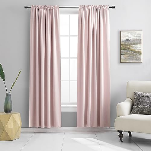DONREN Baby Pink Room Darkening Nursery Curtains - Pastel Pink Light Reducing Thermal Insulated Energy Saving Blackout Curtains/Drapes for Bedroom,1 Pair,52 x 84 Inch Length