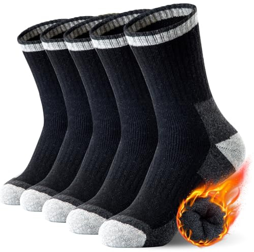 SIMIYA Merino Wool Hiking Socks for Men - 5 Pairs Thick, Warm, Thermal Winter Crew Socks for Cold Weather