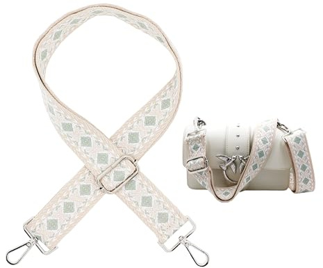 Shoulder Strap for Bags, Width 3.8 cm, Boho Bag Strap, Adjustable 78-141 cm, Shoulder Strap with Carabiner for Shoulder Bags, Crossbody Bags, Handbags (Green)