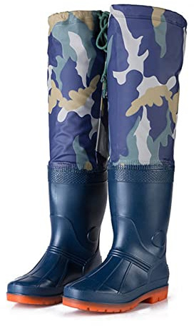HWBZSZY wasserdichte Nylon/PVC-Angelschuhe für Männer und Frauen Mehrzweck Wathose mit Gummi-Regenstiefeln Verstellbare Atmungsaktive Jagd-Watstiefel mit Schnürung, 60 cm Hoch,Blau,41 EU