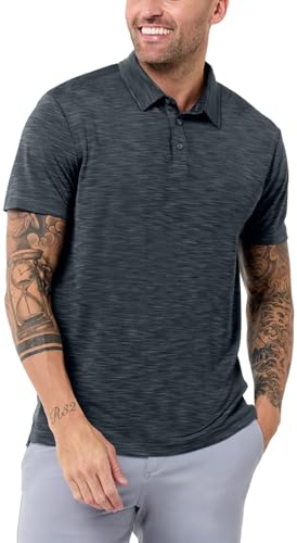 INTO THE AM Performance Dri Fit Polo Shirts for Men S-4XL - Tactical Quick Dry Moisture Wicking Athletic Sport Collar Work Shirts (Charcoal, X-Large)