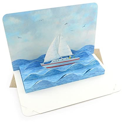 Gollnow Paper Creations SHIP AHOI Tarjeta emergente velero/Tarjeta plegable 3D de un pequeño velero ideal como invitación a un viaje en velero o como tarjeta de vale para unas vacaciones junto al m