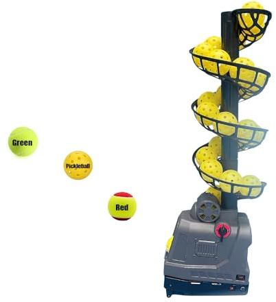 YUEWO Pickleball Machine Tennis Ball Machine Adjustable&Portable Pickleball Launcher with Auto Swing, 3 Angles & 4 Speeds AC/Batteries 26 Pickleballs Capacity