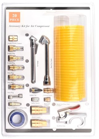 Copper, Complete 20-Piece Air Compressor Accessory Kit, Includes 25ft Recoil Air Hose, Blow Gun & Tyre Inflator for Automotive Repair & Maintenance